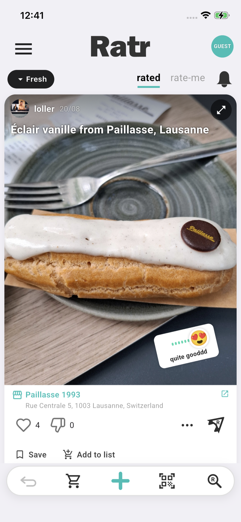 A delicious éclair rated on Ratr