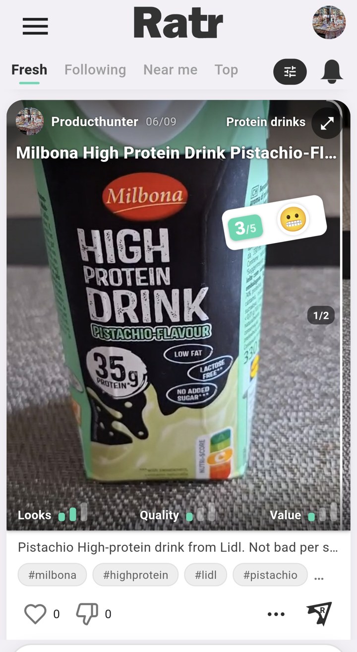 A protein drink rated on Ratr