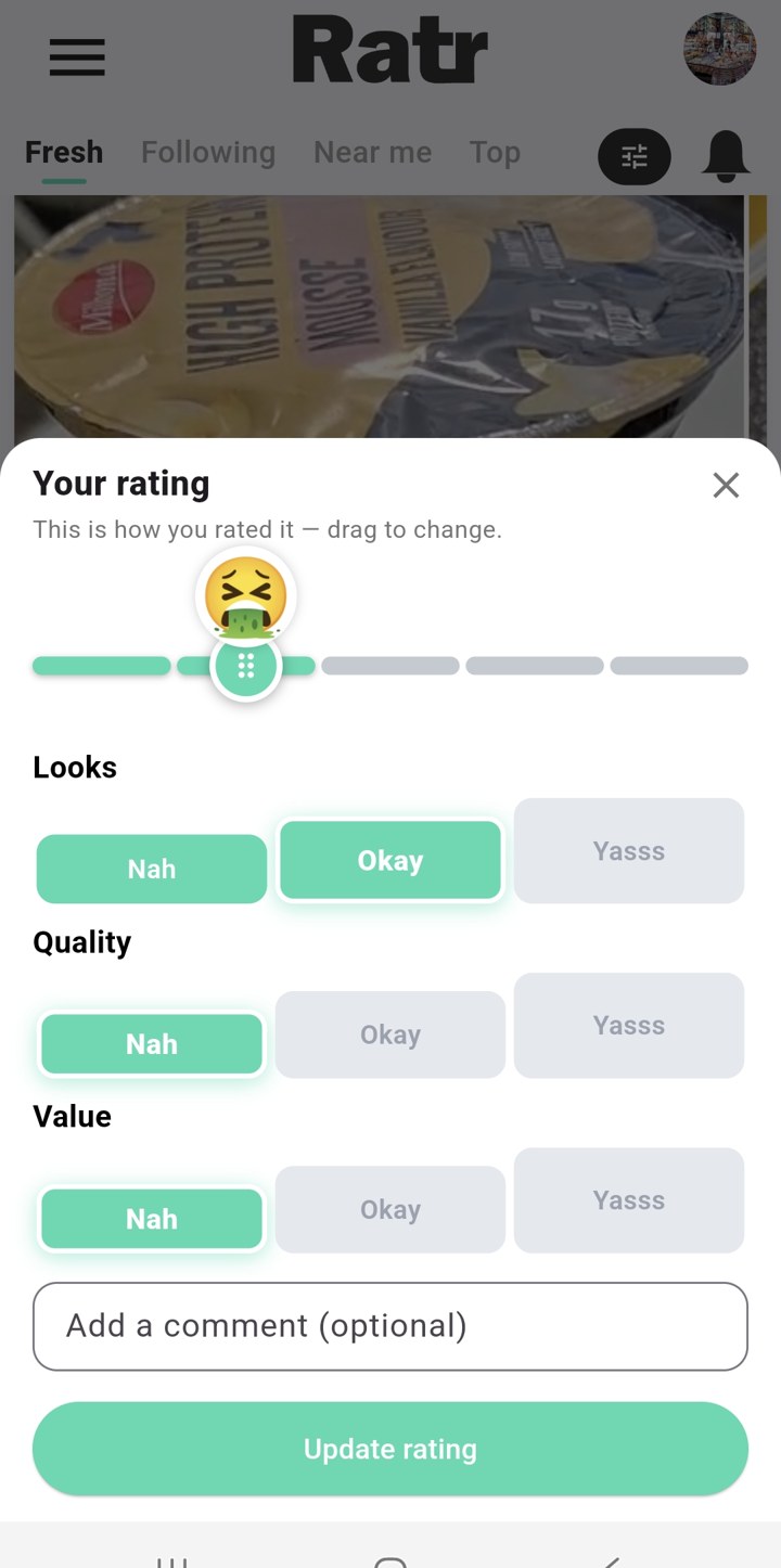 Rating a product in seconds on Ratr